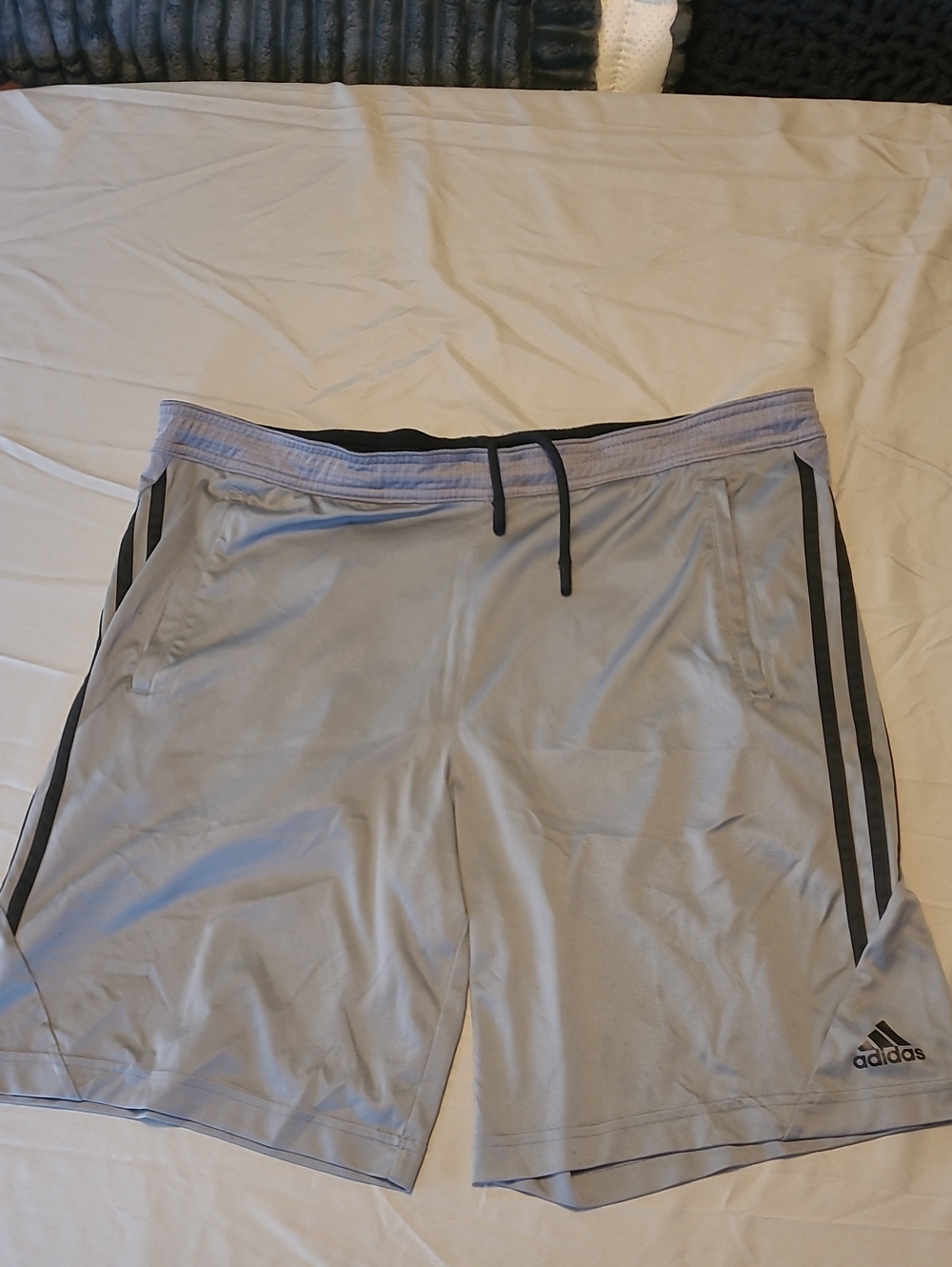 adidas Light Gray Athletic Shorts with Black Stripes
